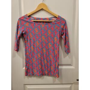 Lilly Pulitzer Hold Your Horses Seahorse Cassie 3/4 Sleeve Shirt Top Size XS